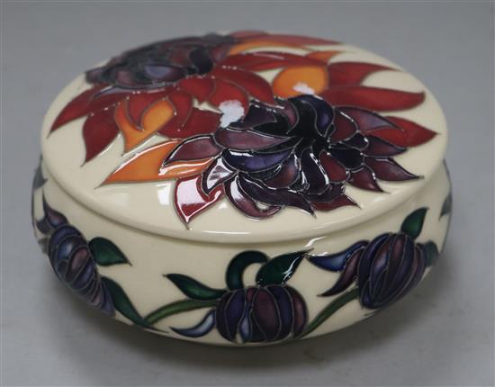 A Modern Moorcroft cream ground bowl and cover